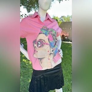 Pastels Pink Button Down Shirt with Artistic Design